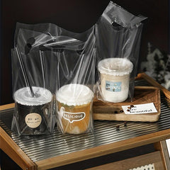 50pcs Thickened Takeout Bags for Drinks Milk Juice Beverage Packaging Bags