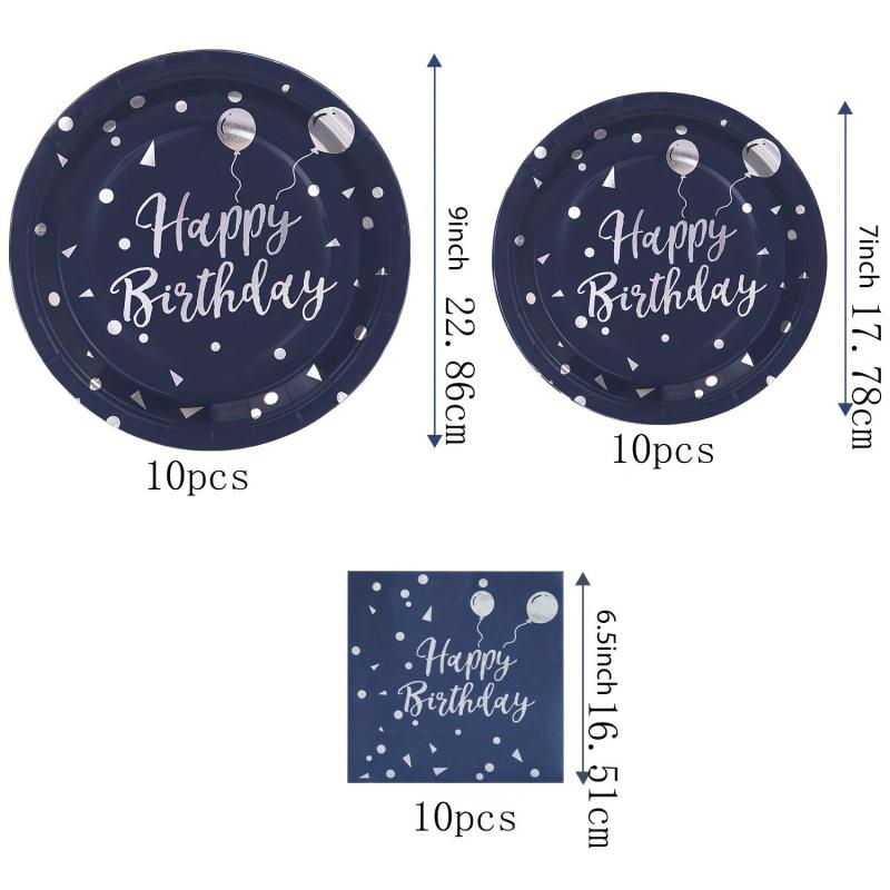 30pcs Navy Dinnerware Set Plates And Napkins Party Supplies