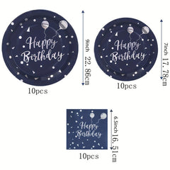 30pcs Navy Dinnerware Set Plates And Napkins Party Supplies