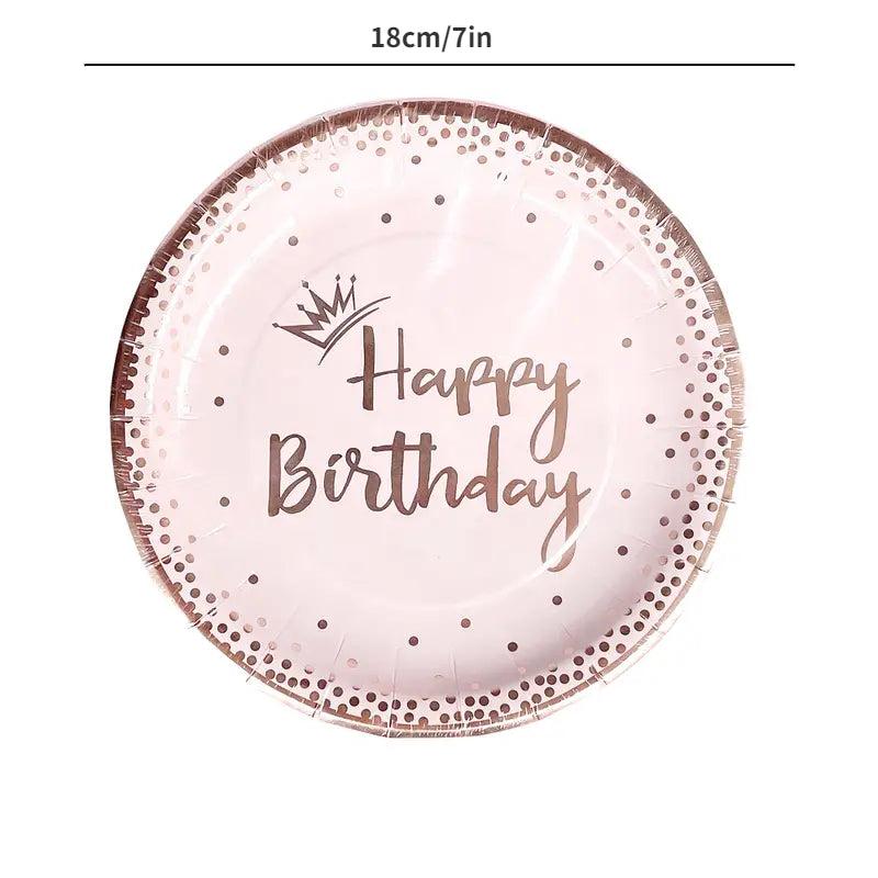 20pcs Rose Golden Birthday Party Tableware Set Girl Birthday Paper Tray Towel