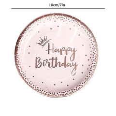 20pcs Rose Golden Birthday Party Tableware Set Girl Birthday Paper Tray Towel