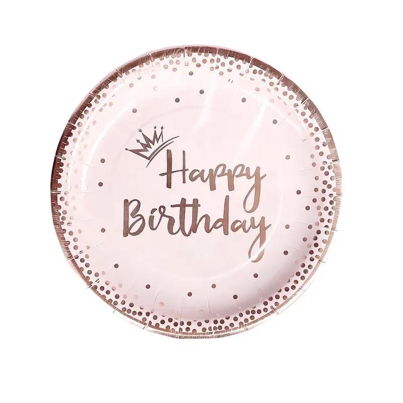 20pcs Rose Golden Birthday Party Tableware Set Girl Birthday Paper Tray Towel