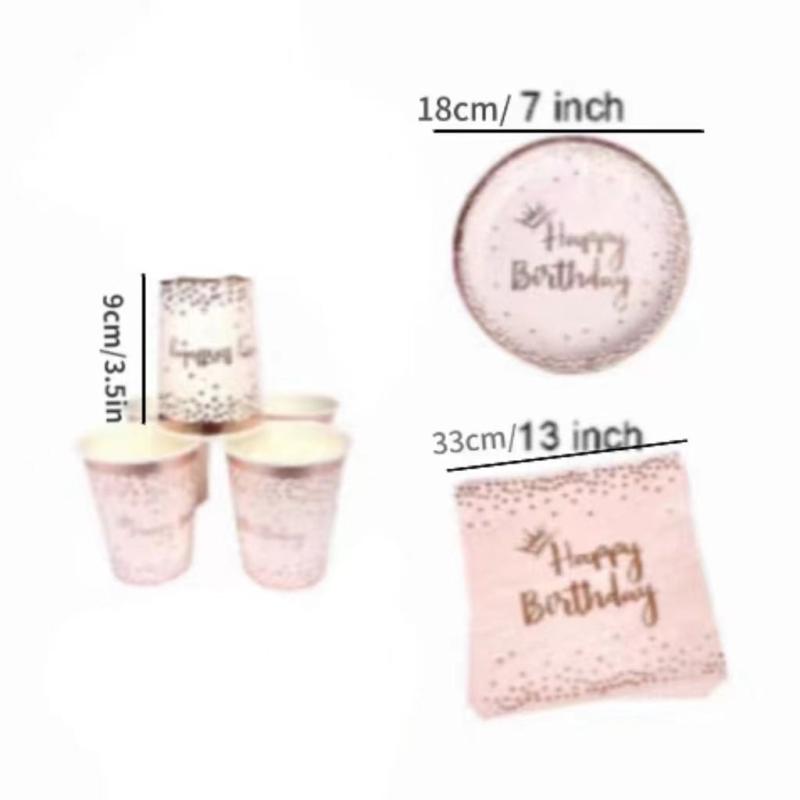 20pcs Rose Golden Birthday Party Tableware Set Girl Birthday Paper Tray Towel