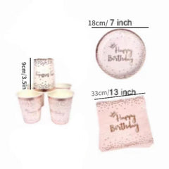 20pcs Rose Golden Birthday Party Tableware Set Girl Birthday Paper Tray Towel