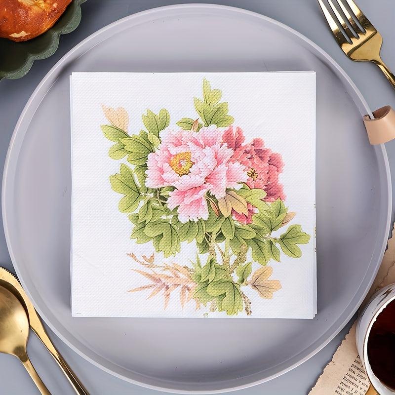 20pcs Peony Flower Disposable Napkins for Wedding Party Supplies