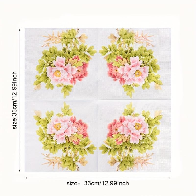 20pcs Peony Flower Disposable Napkins for Wedding Party Supplies