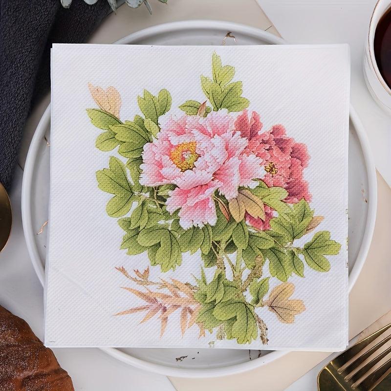20pcs Peony Flower Disposable Napkins for Wedding Party Supplies