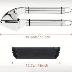 Stainless Steel Garlic Press Set with Peeler Brush