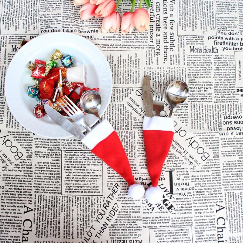 21PCS Christmas Tableware Fork Set Hat Storage Mini Stuff Novelty Tool