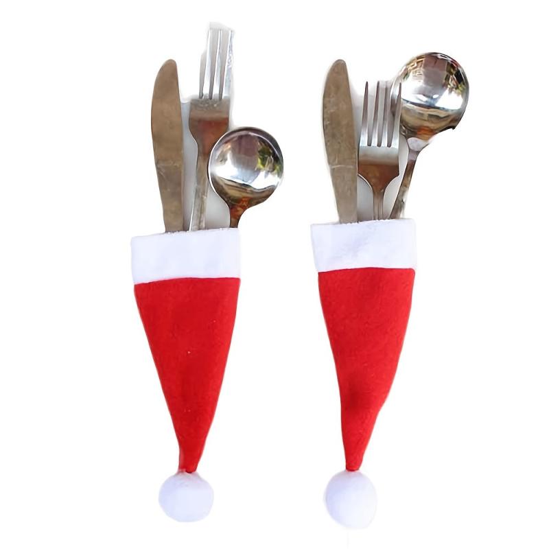 21PCS Christmas Tableware Fork Set Hat Storage Mini Stuff Novelty Tool