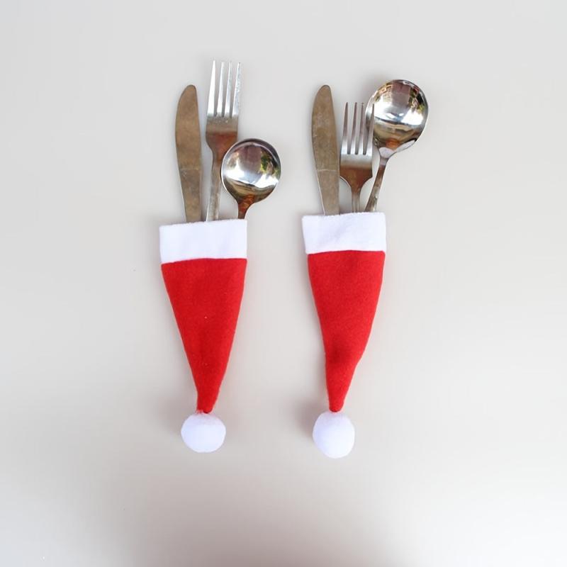 21PCS Christmas Tableware Fork Set Hat Storage Mini Stuff Novelty Tool