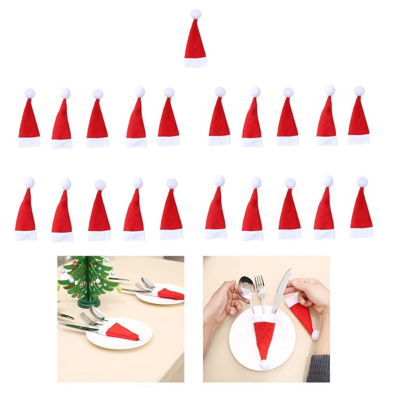 21PCS Christmas Tableware Fork Set Hat Storage Mini Stuff Novelty Tool
