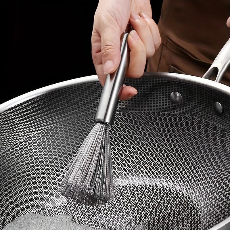Stainless Steel Pot Cleaning Brush with Long Handle for Kitchen