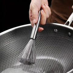 Stainless Steel Pot Cleaning Brush with Long Handle for Kitchen