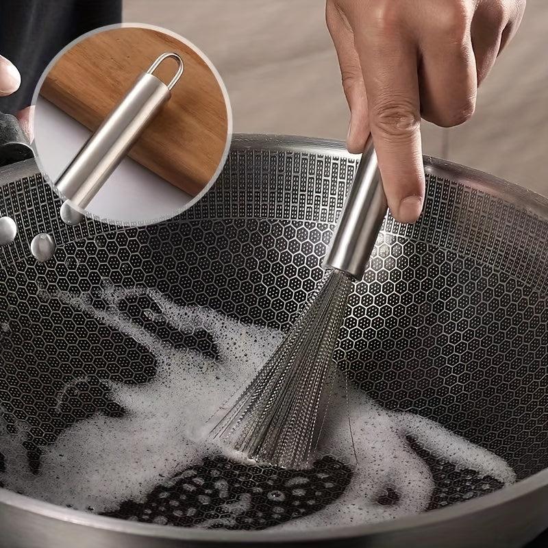 Stainless Steel Pot Cleaning Brush with Long Handle for Kitchen
