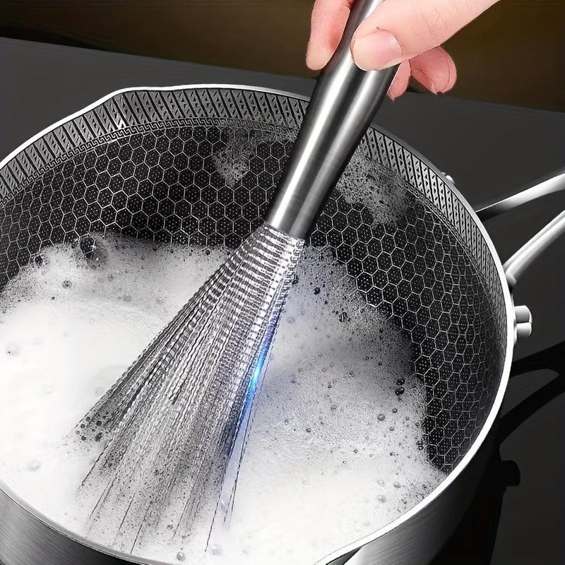 Stainless Steel Pot Cleaning Brush with Long Handle for Kitchen
