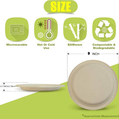 50 Biodegradable Sugarcane Pulp Paper Plates 22 for Parties and Kitchen