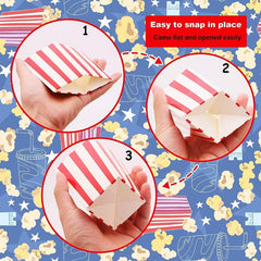 48 Mini Popcorn Boxes Movie Night Candy Snack Bags Containers Retro Red&White