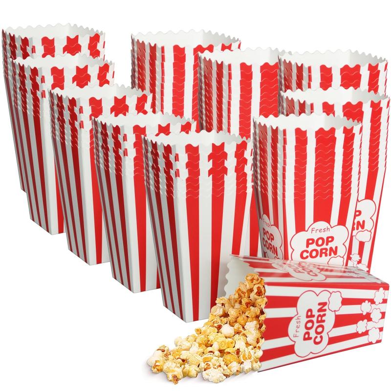 48 Mini Popcorn Boxes Movie Night Candy Snack Bags Containers Retro Red&White