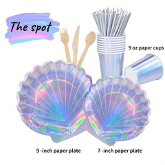 8 Shell Shape Paper Plates 17 Laser Glossy Disposable Plates Party Decoration