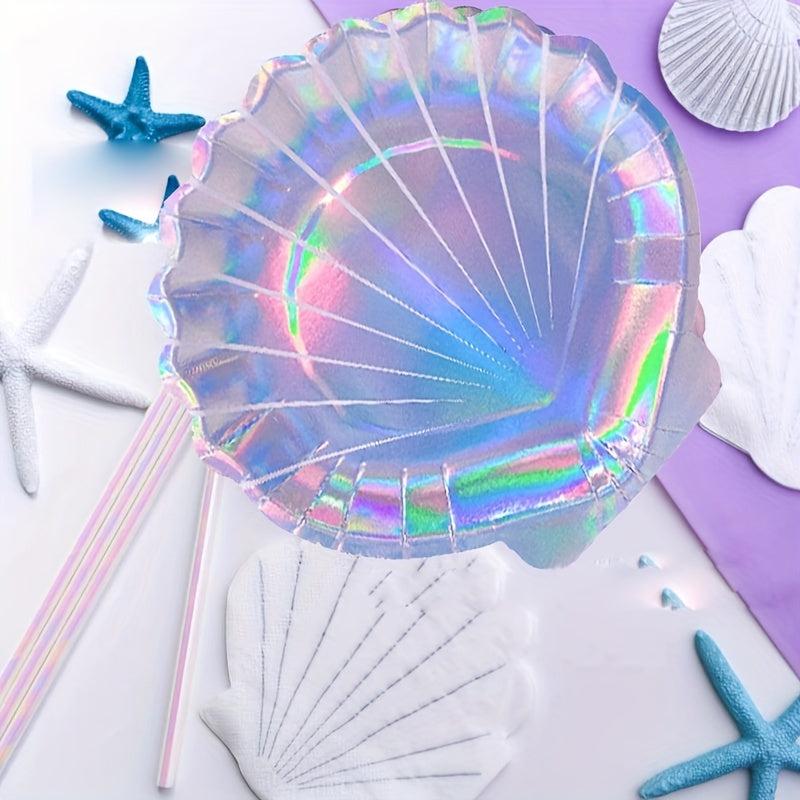 8 Shell Shape Paper Plates 17 Laser Glossy Disposable Plates Party Decoration