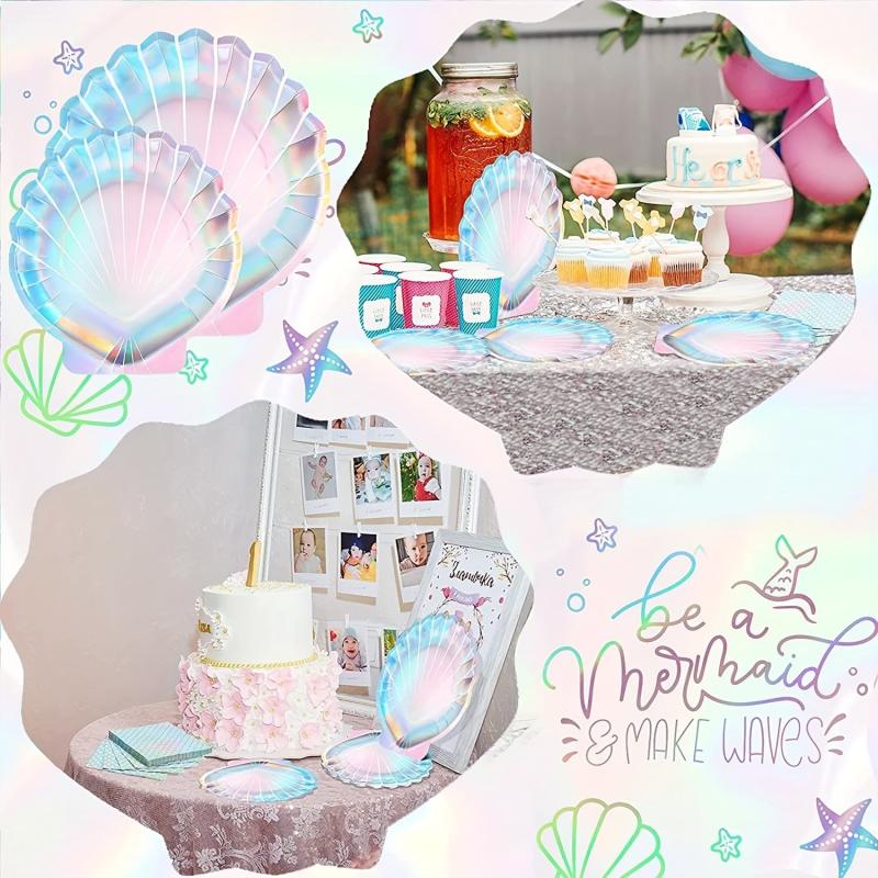 8 Shell Shape Paper Plates 17 Laser Glossy Disposable Plates Party Decoration
