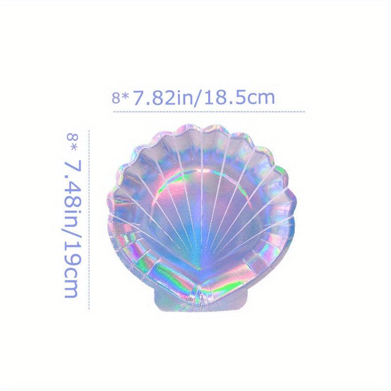 8 Shell Shape Paper Plates 17 Laser Glossy Disposable Plates Party Decoration