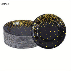 25pcs Disposable Dinnerware Set Paper Dinner Plates 17 22 Napkins Polka Dots