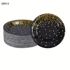 25pcs Disposable Dinnerware Set Paper Dinner Plates 17 22 Napkins Polka Dots