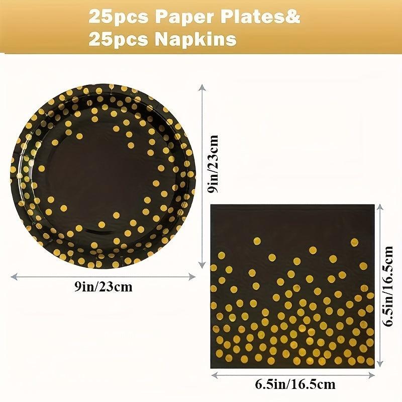 25pcs Disposable Dinnerware Set Paper Dinner Plates 17 22 Napkins Polka Dots