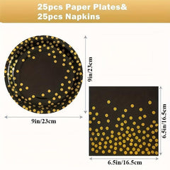 25pcs Disposable Dinnerware Set Paper Dinner Plates 17 22 Napkins Polka Dots
