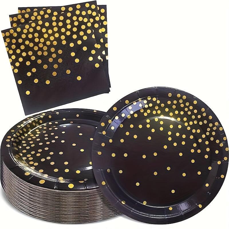 25pcs Disposable Dinnerware Set Paper Dinner Plates 17 22 Napkins Polka Dots