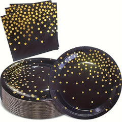 25pcs Disposable Dinnerware Set Paper Dinner Plates 17 22 Napkins Polka Dots