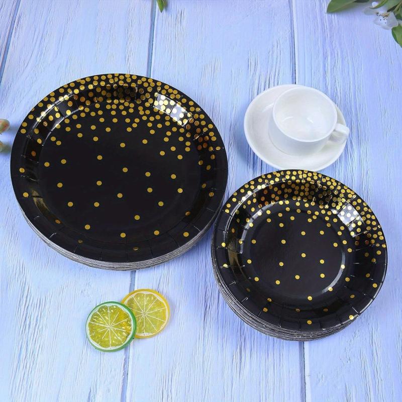 25pcs Disposable Dinnerware Set Paper Dinner Plates 17 22 Napkins Polka Dots