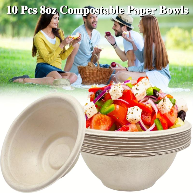 10pcs 8oz Compostable Bagasse Bowls Disposable Paper Bowls for Hot and Cold Food