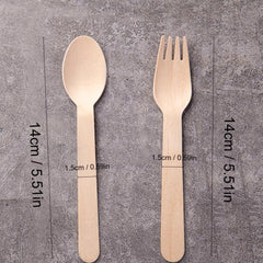 50pcs Disposable Wooden Fork Spoon Party Gathering Tableware