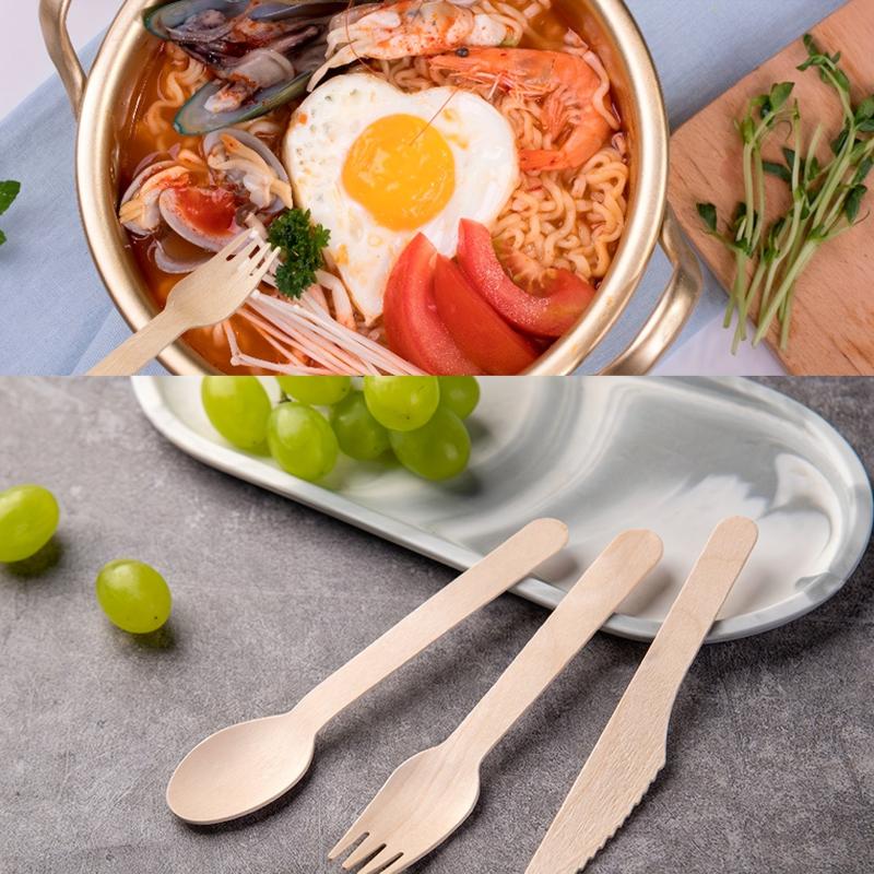 50pcs Disposable Wooden Fork Spoon Party Gathering Tableware
