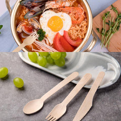 50pcs Disposable Wooden Fork Spoon Party Gathering Tableware