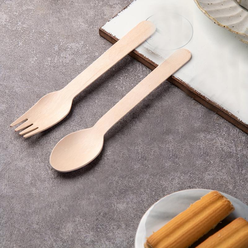 50pcs Disposable Wooden Fork Spoon Party Gathering Tableware