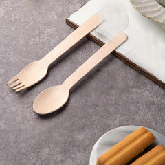 50pcs Disposable Wooden Fork Spoon Party Gathering Tableware