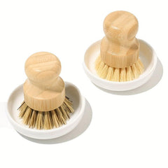 Bamboo Round Pot Dish Drainer Set with Wooden Brush