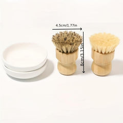 Bamboo Round Pot Dish Drainer Set with Wooden Brush