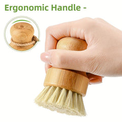Bamboo Round Pot Dish Drainer Set with Wooden Brush