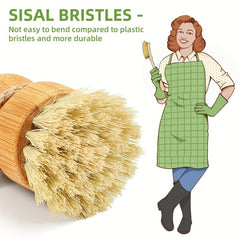 Bamboo Round Pot Dish Drainer Set with Wooden Brush