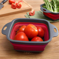 Silicone Collapsible Colander Set - 2 Pack Square Strainer with Handle