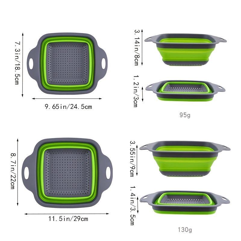 Silicone Collapsible Colander Set - 2 Pack Square Strainer with Handle