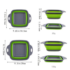 Silicone Collapsible Colander Set - 2 Pack Square Strainer with Handle