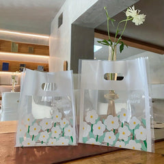 10pcs Flower Tote Bags Spring Flower Pattern Gift Bags Plastic Goodie Bags