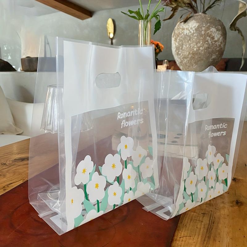 10pcs Flower Tote Bags Spring Flower Pattern Gift Bags Plastic Goodie Bags