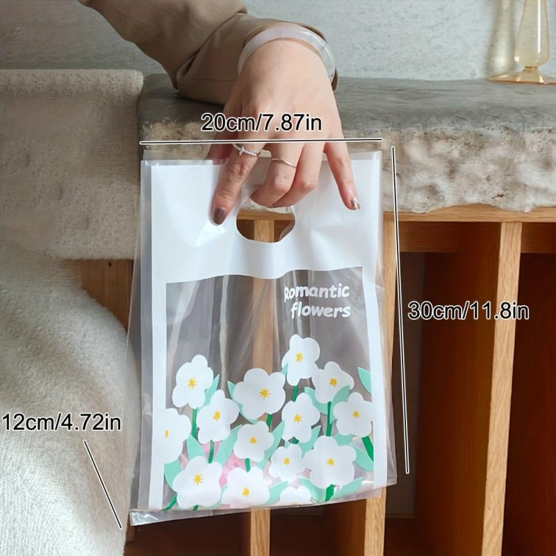 10pcs Flower Tote Bags Spring Flower Pattern Gift Bags Plastic Goodie Bags